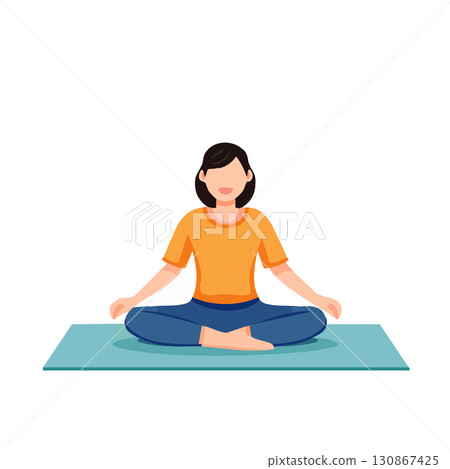 Simple modern flat illustration of a person exercising on a yoga mat to work on health and fitness 130867425
