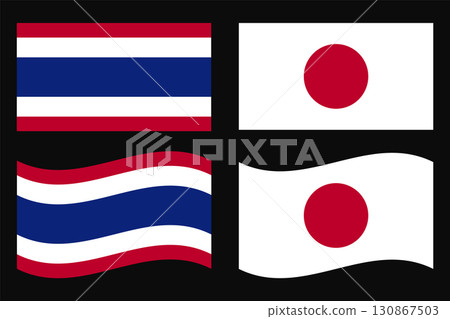 Thailand and Japan Flags, Vector Illustration. Friendship between Thailand and Japan. 130867503