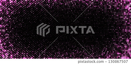 Pink halftone background, abstract glittering dots backdrop, disco texture design, shiny confetti banner. 130867507
