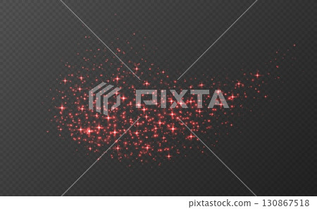 Red sparkling stars, shiny particles light effect, transparent flying stardust texture 130867518