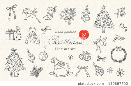 Stylish Christmas vector line drawing illustration set 130867700