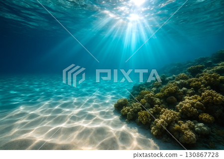 Underwater with sunlight streaming in 130867728