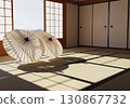 A folding umbrella spread out in a Japanese-style room 130867732
