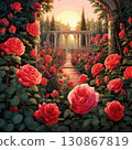 an AI Image Generator, Silhouette of a Cityscape Capturing a Vibrant Sunset Reflection 130867819