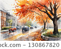 an AI Image Generator, Silhouette of a Cityscape Capturing a Vibrant Sunset Reflection 130867820