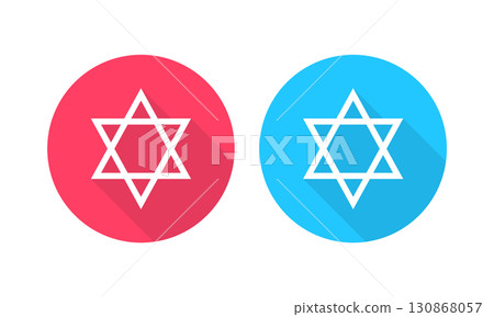 Star of David Icons Displaying in Red and Blue with Long Shadow. 130868057