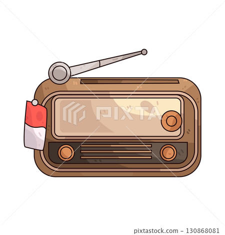 illustration of old radio with indonesia flag 130868081