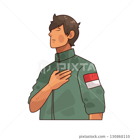 illustration of indonesia man putting hand on chest illustration of indonesia man putting hand on chest 130868110