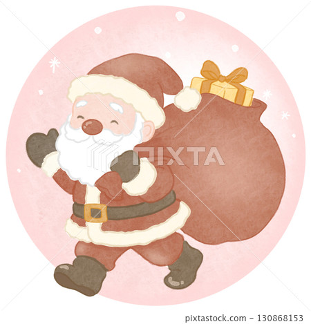Santa Claus carrying presents on pink snow background 130868153