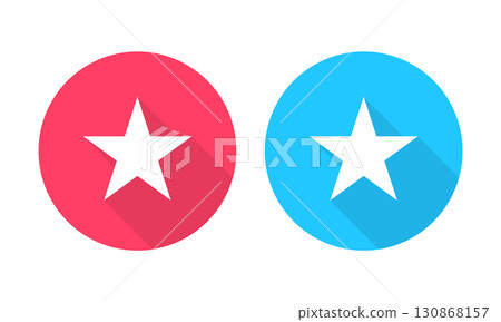 Star Icon Displaying in Red and Blue with Long Shadow. 130868157