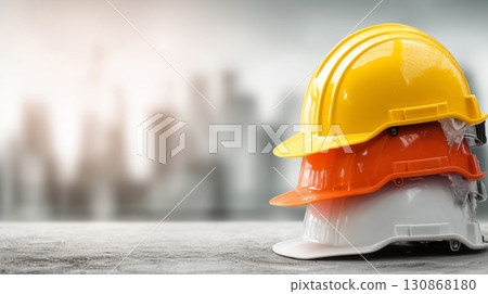 黃色安全帽的視覺效果傳達了現場工作的現實 130868180