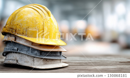 Visuals of yellow helmets convey the reality of on-site work 130868181