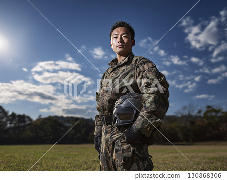 A soldier thinking about defense missions 130868306