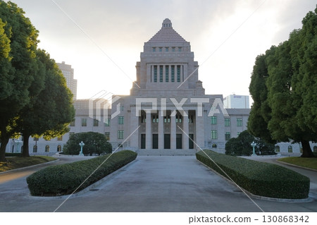 Front view of the National Diet Building in Nagatacho, Chiyoda Ward, Tokyo 130868342