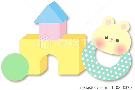 可愛的熊搖鈴積木嬰兒玩具插畫 可愛的熊搖鈴積木嬰兒玩具插畫 130868379