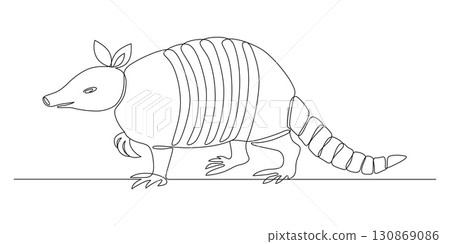 Animal armadillo, continuous one line drawing, minimalism, abstract, placental mammals, symbol of Texas and survival in harsh conditions, one line. Editable vector outline Animal armadillo, continuous one line drawing, minimalism, abstract, placental mammals, symbol of Texas and survival in harsh conditions, one line. Editable vector outline 130869086