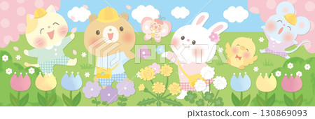 Smiling animals rejoicing in spring_Nursery school/Kindergarten Smiling animals rejoicing in spring_Nursery school/Kindergarten 130869093