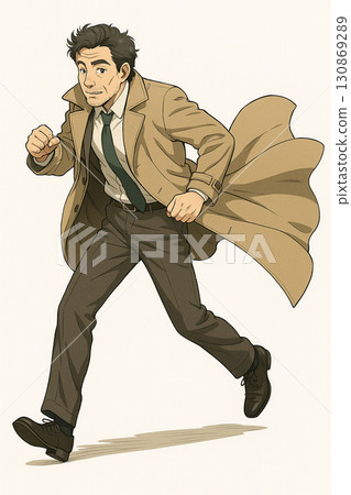 一名男子穿著外套跑步 130869289