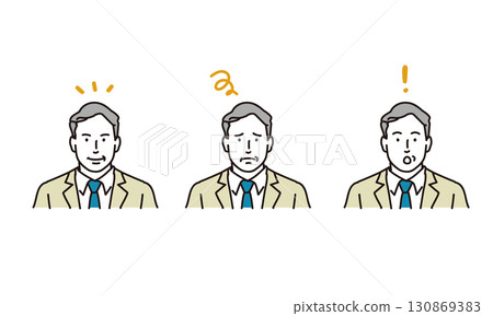 Illustration icon set of facial expression patterns of middle-aged and elderly men 130869383