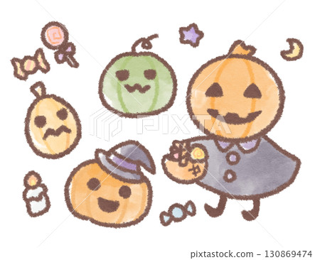 穿著萬聖節服裝、手拿南瓜的孩子們 穿著萬聖節服裝、手拿南瓜的孩子們 130869474