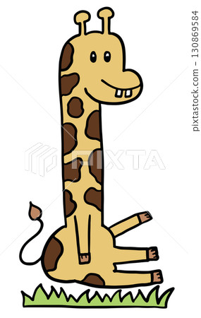 Hand drawn giraffe for animal, farm, zoo, souvenir shop, cartoon character, comic, mascot, pet, vet, cute patches, shirt print, plush toy, kid doll, brooch, countryside, rural area, standee, sticker 130869584
