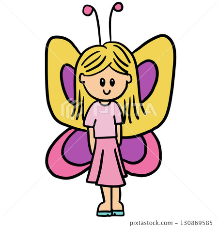 Hand drawn fairy angel with butterfly wings for cartoon character, comic, mascot, kid costume, school event, decoration, human, people, fairy tale, plush toy, kid doll, sticker, cute patch, print 130869585