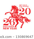 the Chinese New Year 2026, symbolizing the Year of the Horse with traditional Asian design elements 130869647
