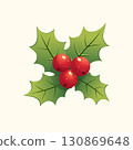 holly berry illustration featuring three bright red berries surrounded by green, spiky leaves 130869648