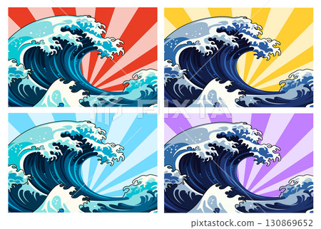 Colorful Vector Waves with Radiant Sunburst Backgrounds 130869652