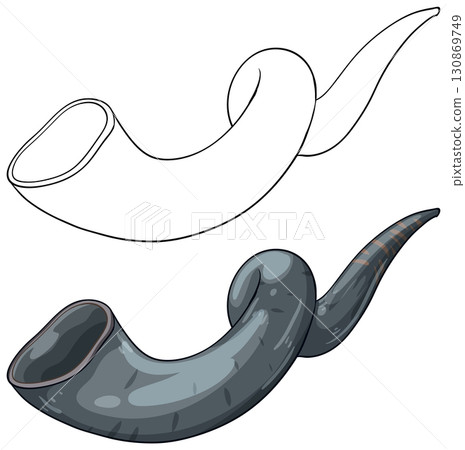 Traditional Shofar Horn Vector Illustration with Outline and Color Traditional Shofar Horn Vector Illustration with Outline and Color 130869749