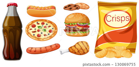 Assorted Fast Food Items in Flat Vector Style Assorted Fast Food Items in Flat Vector Style 130869755