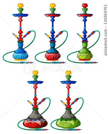 Colorful Hookah Set Collection in Vector Illustration Style 130869761