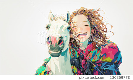 有微笑和馬的一名婦女 有微笑和馬的一名婦女 130869778