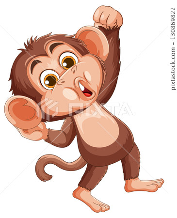 Cheerful Cartoon Monkey Waving and Smiling 130869822