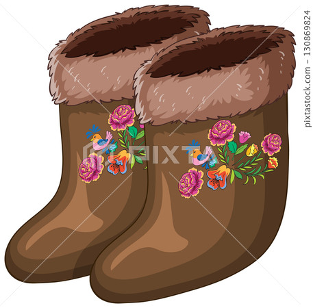 Traditional Russian Felt Boots with Floral Embroidery 130869824