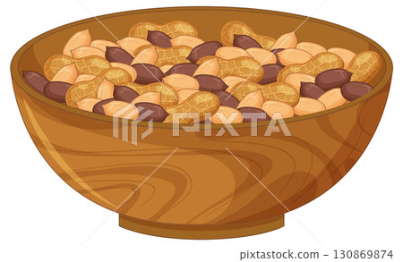 Wooden Bowl Filled With Mixed Peanuts Illustration Wooden Bowl Filled With Mixed Peanuts Illustration 130869874