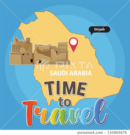 Saudi Arabia Travel Poster with Diriyah Landmark Saudi Arabia Travel Poster with Diriyah Landmark 130869876