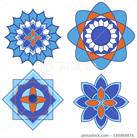 Geometric Middle Eastern Floral Motif Vector Set 130869878