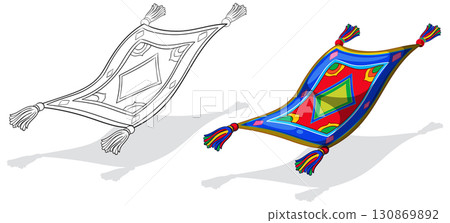 Colorful Flying Magic Carpet Vector Illustration with Shadow 130869892