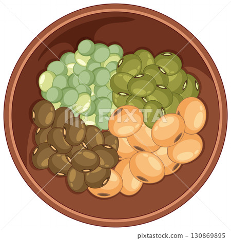 Assorted Lentils in Wooden Bowl Vector Illustration 130869895
