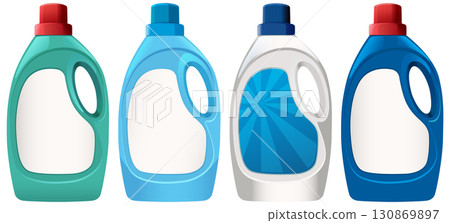 Colorful Plastic Detergent Bottles Vector Illustration in Row 130869897