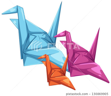 Colorful Origami Cranes in Group Composition Colorful Origami Cranes in Group Composition 130869905