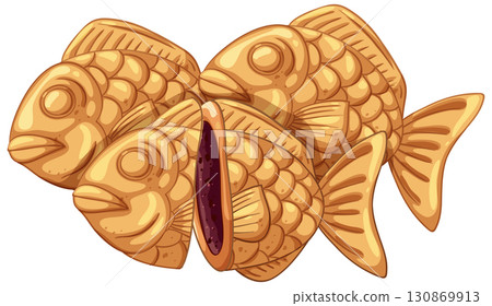 Taiyaki Fish-Shaped Pastries with Sweet Red Bean Filling 130869913