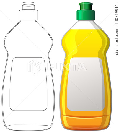 Dish Soap Bottle Vector with Outline and Colored Version Dish Soap Bottle Vector with Outline and Colored Version 130869914