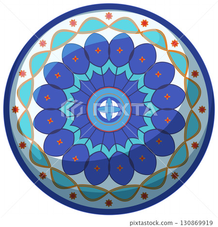 Blue Geometric Mandala with Middle Eastern Motif Blue Geometric Mandala with Middle Eastern Motif 130869919