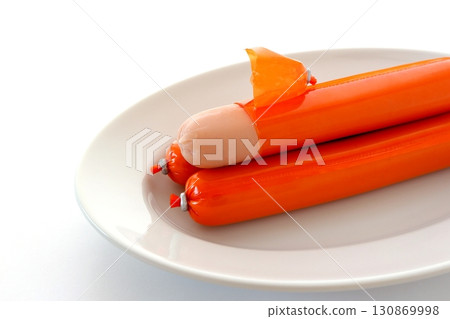 Fish sausage on white background Fish sausage on white background 130869998