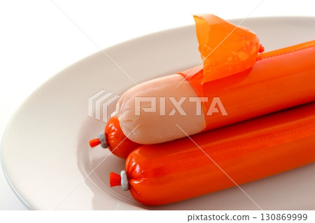 Fish sausage on white background Fish sausage on white background 130869999