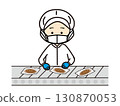 A person inspecting the production line at a bread factory 130870053