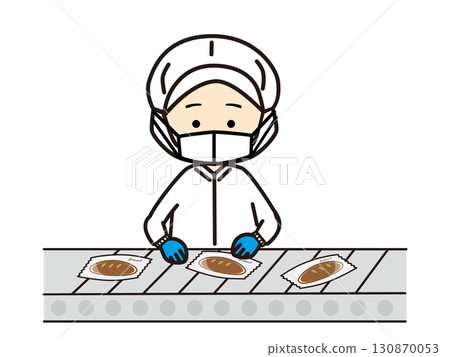 A person inspecting the production line at a bread factory A person inspecting the production line at a bread factory 130870053