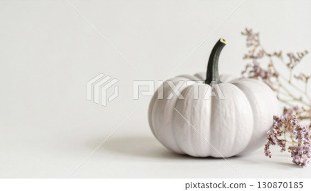 Pastel Lavender Pumpkin with Matte Black Stem. Hallowen Concept. Generated Image 130870185